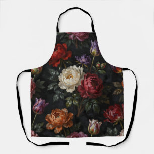 Rich Moody Peony Tulip Floral Arrangement Apron