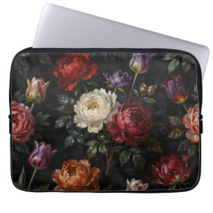 Rich Moody Peony Tulip Floral Arrangement Laptop Sleeve