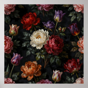 Rich Moody Peony Tulip Floral Arrangement Poster