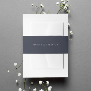 Rich Navy Blue Personalised Wedding Invitation Belly Band