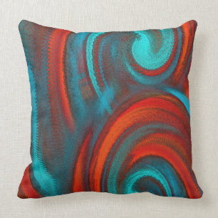 Rich Orange Teal Mix Abstract Modern Cushion