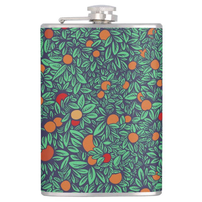 Rich Orchard: Vintage Tree Pattern. Hip Flask (Front)