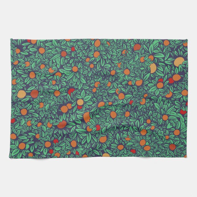 Rich Orchard: Vintage Tree Pattern. Tea Towel (Horizontal)