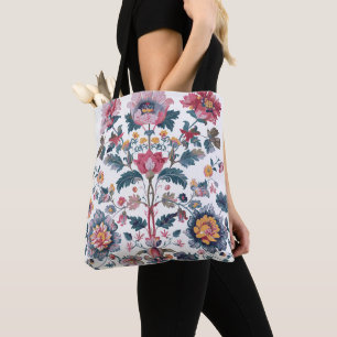 Rich Pink Floral Folk Art Pattern Tote Bag Tradi