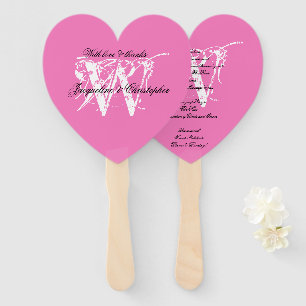 Rich Pink & White Monogram Chic Wedding Program Hand Fan