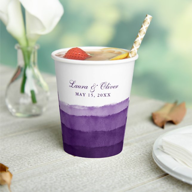 Rich Purple Ombre Watercolor Wedding | Shower    Paper Cups (Insitu)