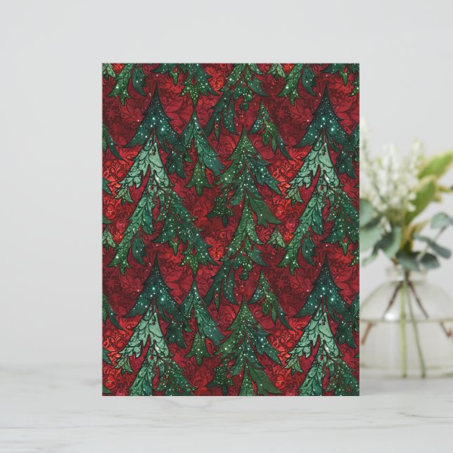 Rich Red and Emerald Mosaic Christmas Tree Paper (Standing Front)