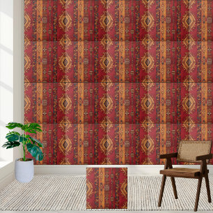 Rich Red and Gold African Design Tile