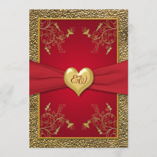 Rich Red and Gold Monogram Wedding Invitation