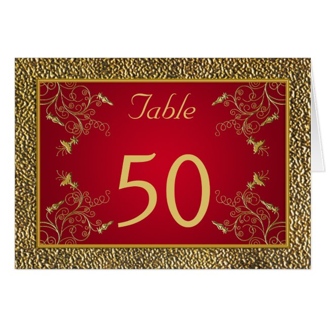 Rich Red and Gold Table Number Card (Front Horizontal)