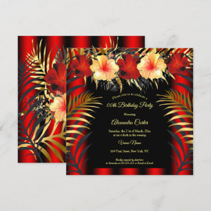 Rich Red Black Gold yellow Hibiscus Floral Party Invitation