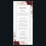 Rich Red Burgundy Blush Pink Floral Wedding Menu<br><div class="desc">Personalise this elegant timeless wedding menu with your own wording easily and quickly,  simply press the customise it button to further re-arrange and format the style and placement of the text.  Double sided. The Happy Cat Studio</div>