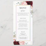 Rich Red Burgundy Blush Pink Floral Wedding Menu<br><div class="desc">Personalise this elegant timeless wedding menu with your own wording easily and quickly,  simply press the customise it button to further re-arrange and format the style and placement of the text.  Double sided. The Happy Cat Studio</div>