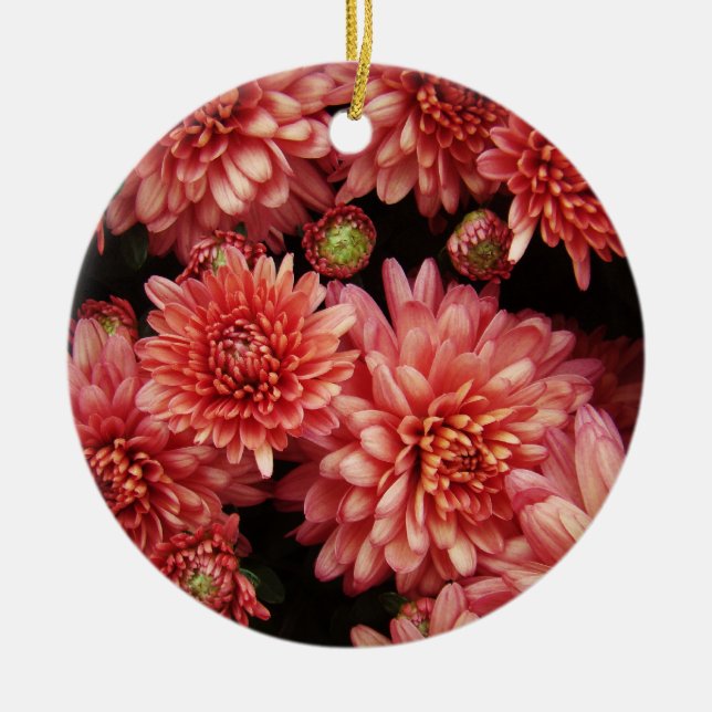 Rich Red Chrysanthemums Ceramic Tree Decoration (Front)