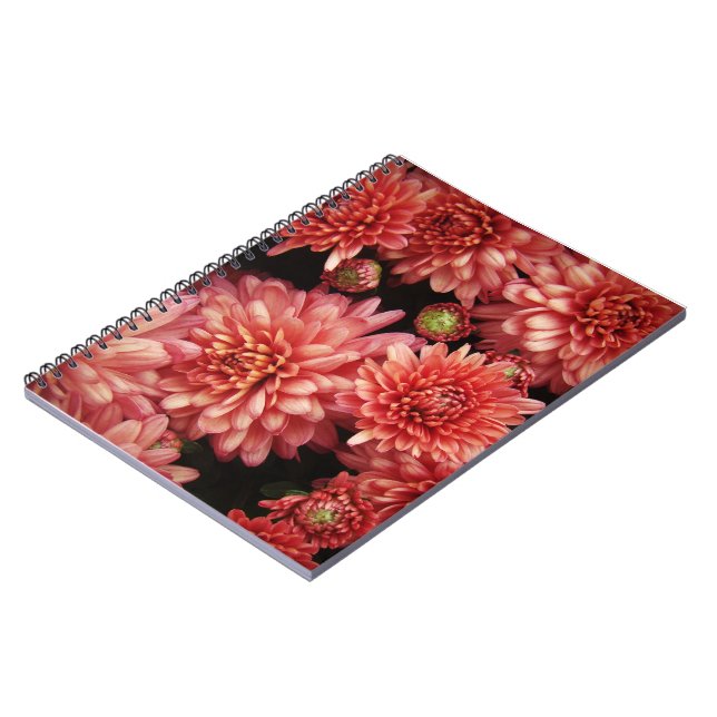 Rich Red Chrysanthemums Spiral Notebook (Left Side)