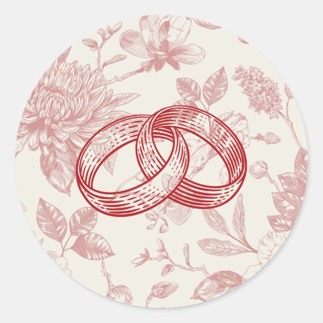 Rich Red French Floral Toile Floral Classic Round Sticker (Front)