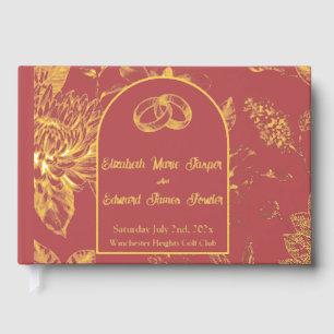 Rich Red French Floral Toile Floral  Guest Book