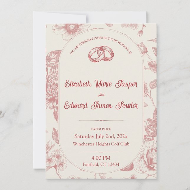 Rich Red French Floral Toile Floral  Invitation (Front)