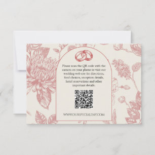 Rich Red French Floral Toile Floral QR Code RSVP Card