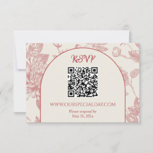 Rich Red French Floral Toile Floral RSVP Card