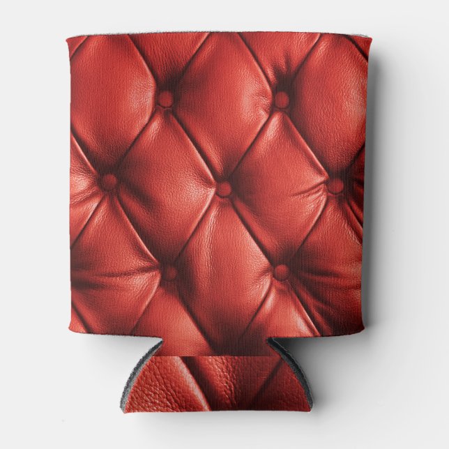 Rich Red Leather: Luxury Textured Detail Can Cooler (Front)
