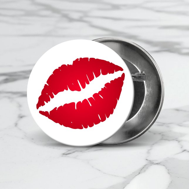 Rich Red Lipstick Kiss Print 3 Cm Round Badge (Rich Red Lipstick Kiss Print Button)
