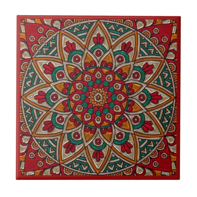 Rich, Red Mandala. Tile (Front)