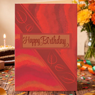 Rich Red Painted Birthday Card With Leaves