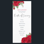 Rich Red Roses Floral Stylish Script Wedding Programme<br><div class="desc">Rich and romantic red roses decorate the top left and bottom right corners on the front, and border the top edge on the back. The main header Order of Ceremony is in a black stylish set script and the rest of the text on the front and back can be easily...</div>