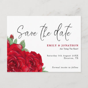 Rich Red Roses Wedding Save The Date Postcard