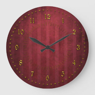Rich Red Stripped Grunge Numbered Large Clock