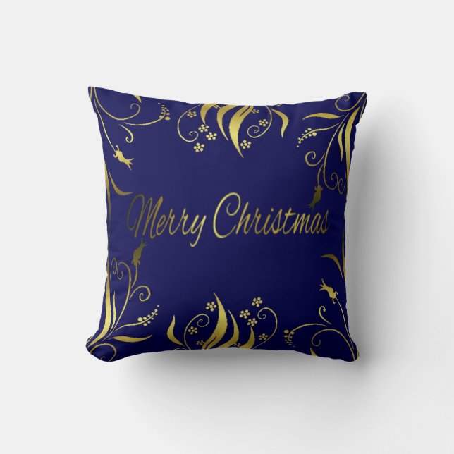 Rich Ultra elegant and luxurious XMAS gold & blue Cushion (Front)