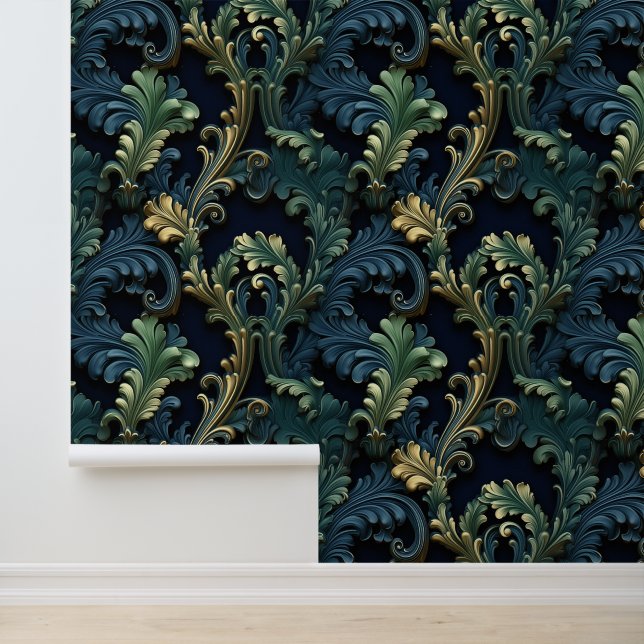 Rich Victorian-style pattern with blue and green Wallpaper (Application)