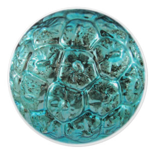 Rich Vintage Christmas Art Glass Teal Aqua Jewel Ceramic Knob