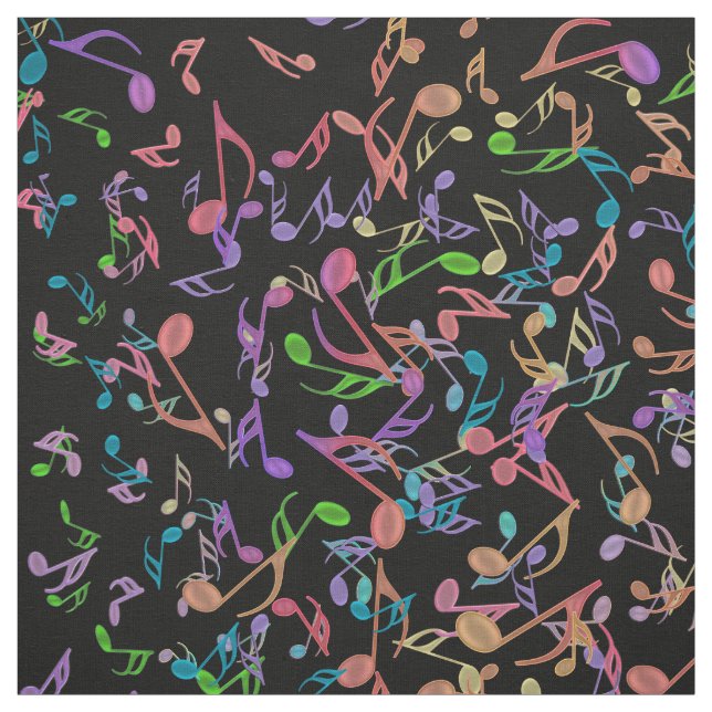 Rich Warm Music Notes Colourful Black Fabric (Swatch)