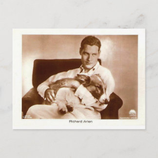 Richard Arlen screen actor with dog Postcard