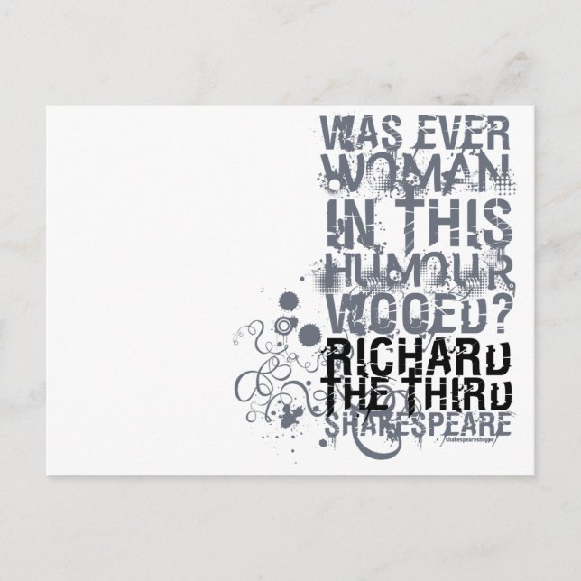 Richard III Wooed Quote (B&W) Postcard (Front)