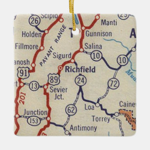 Richfield UT Vintage Map Ceramic Ornament