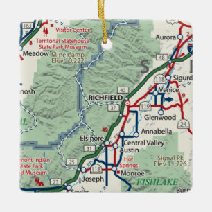 Richfield Utah Map Ceramic Ornament