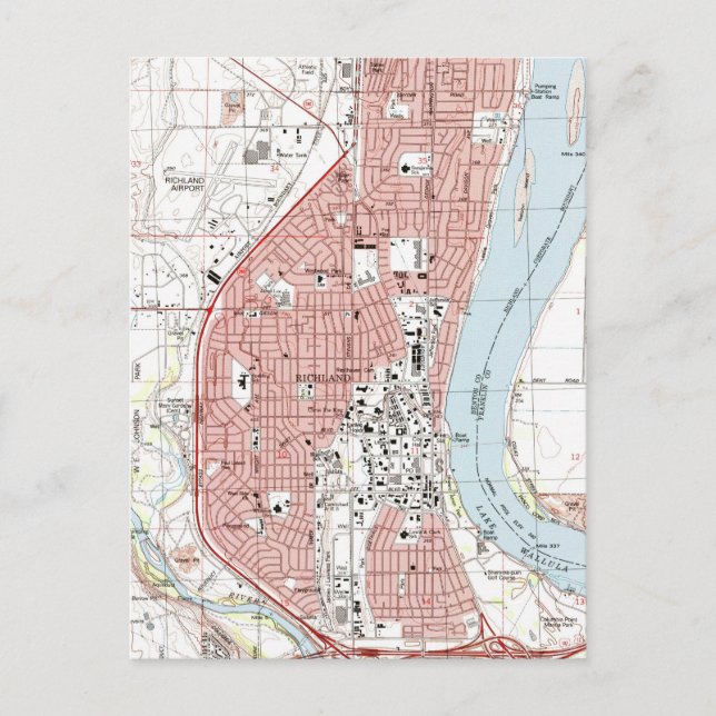 Richland Washington Map (1992) Postcard (Front)
