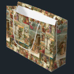 Richly-Detailed Vintage Father Christmas Collage Large Gift Bag<br><div class="desc">Elegant richly-detailed and intricate vintage holiday collage featuring seamless pattern of restored Victorian Christmas cards with scenes of Father Christmas in the snow,  with children,  with angels and in his sleigh with gold and silver highlights and embellishments.</div>