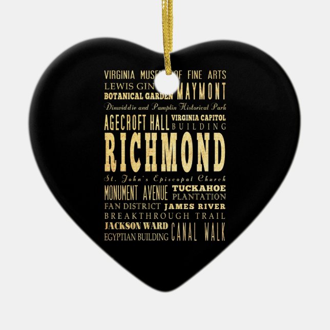Richmond City if Virginia Typography Art Ceramic Tree Decoration (Front)