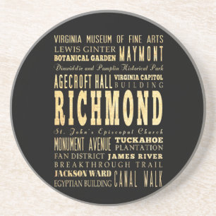Richmond City if Virginia Typography Art Coaster