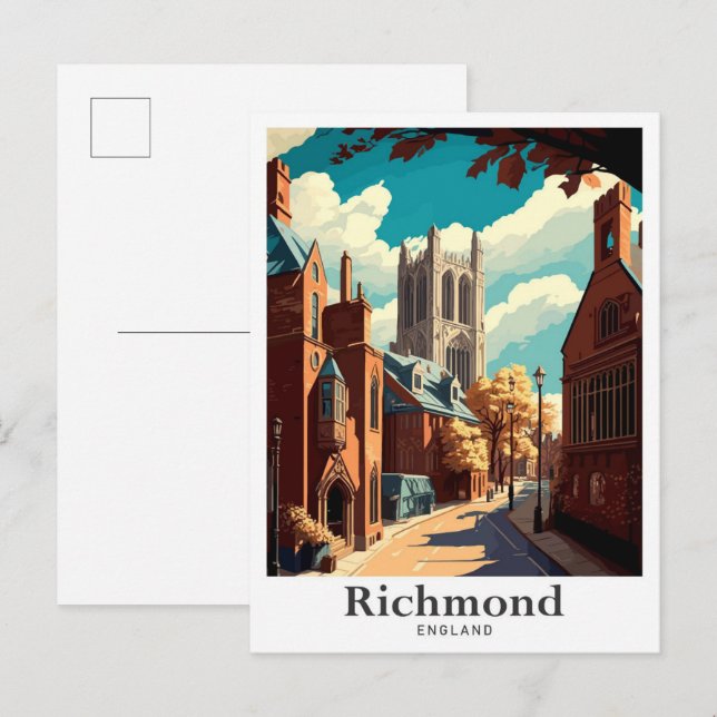 Richmond England Art Vintage Travel Illustration Postcard (Front/Back)