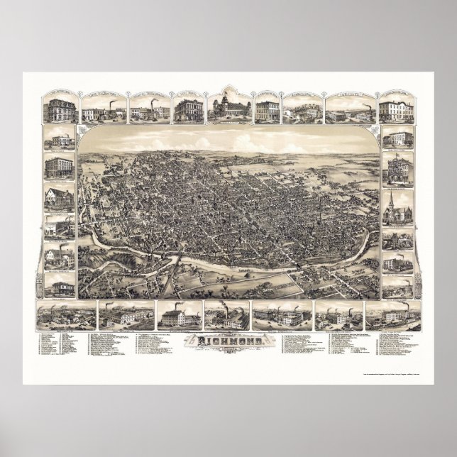 Richmond, IN Panoramic Map - 1884 Poster (Front)