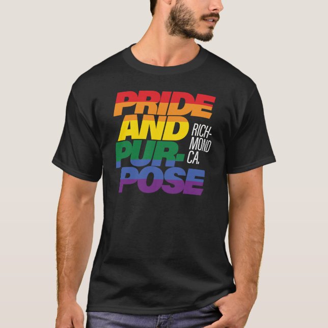 Richmond Pride and Purpose Rainbow Pride Black Tee (Front)