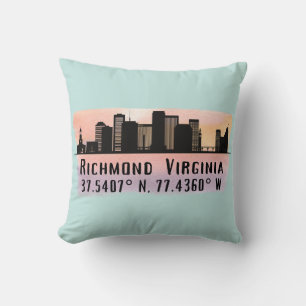 Richmond VA City Skyline Latitude and Longitude  Cushion