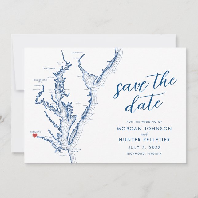 Richmond Virginia Map Modern Wedding Save The Date (Front)