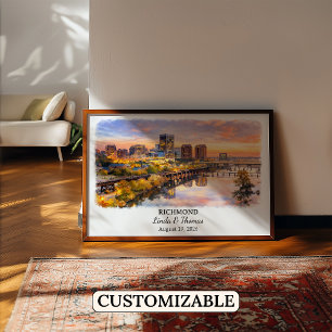 Richmond Virginia Poster, Watercolor, Custom Poster