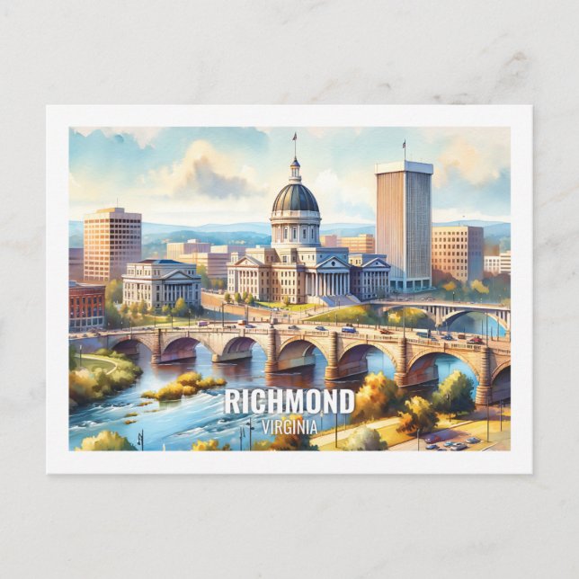 Richmond Virginia USA Famous Place watercolor Postcard (Front)